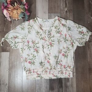 C by One Women's Boho V-Neck Button Front Floral Blouse Size XL NWOT